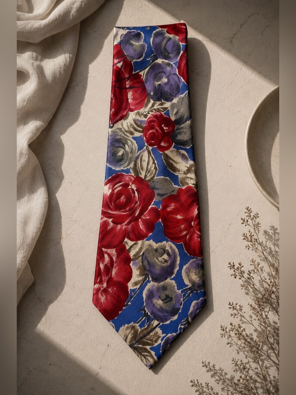 Vintage 417 Van Heusen 100% Silk Floral Tie Rose Print Statement Necktie